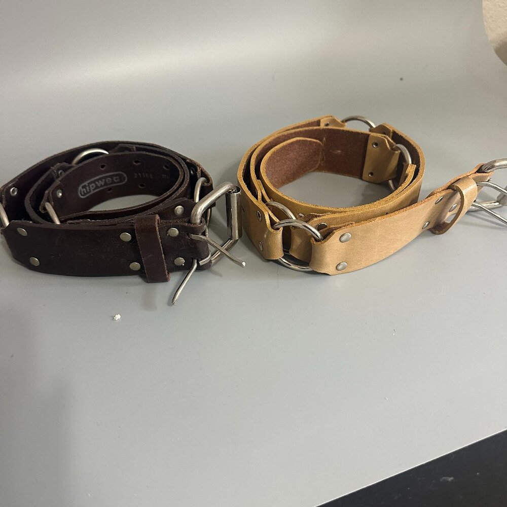 Hipwear Punched Thick Brown Italian Leather Ring Belts sz XL (lot of 2) punched